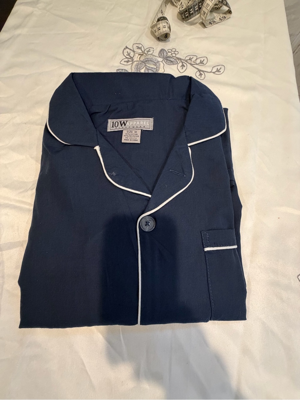 Navy Pajama Top with White Piping